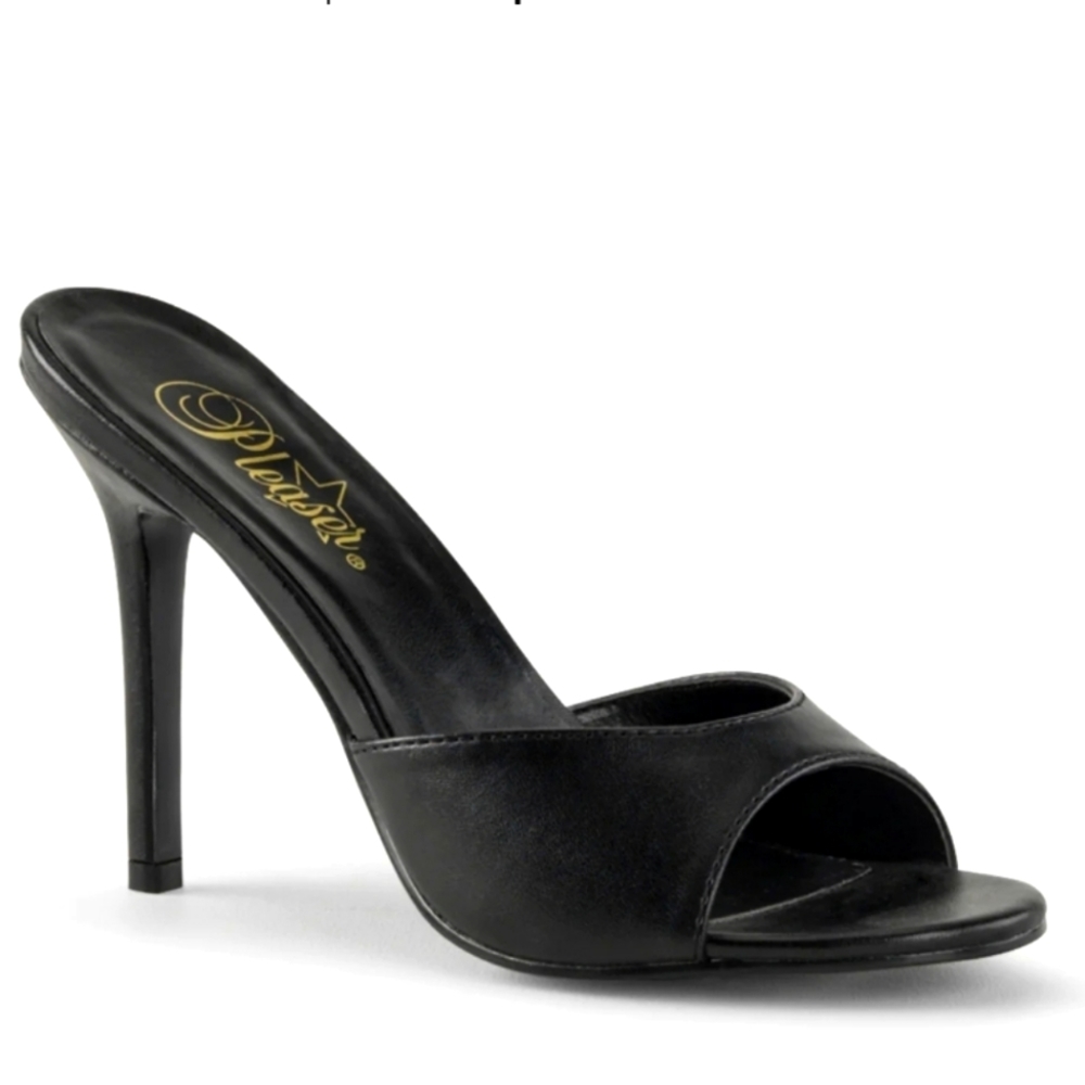 New Pleaser Classique-01 High Heel Slide Sandal Faux Leather Black 8